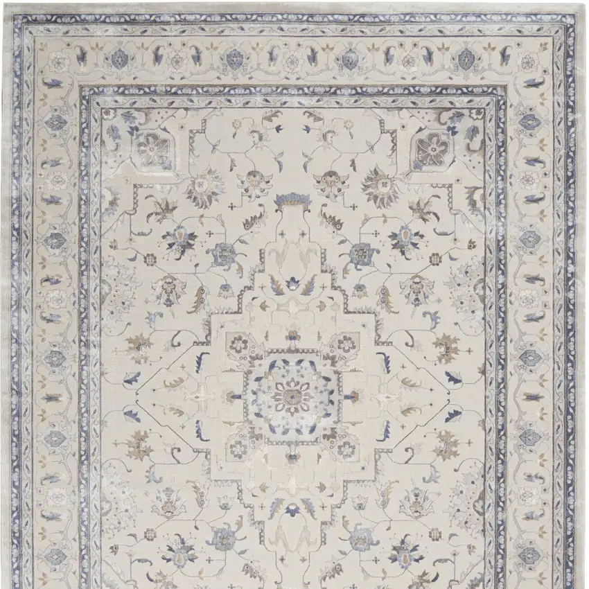 Ivory Blue And Gray Floral Non Skid Area Rug Photo 6