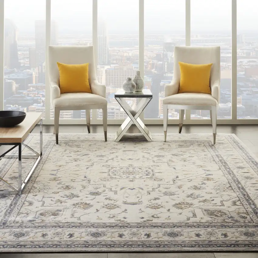 Ivory Blue And Gray Floral Non Skid Area Rug Photo 3