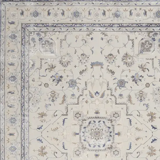 Ivory Blue And Gray Floral Non Skid Area Rug Photo 5