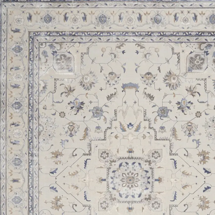 Ivory Blue And Gray Floral Non Skid Area Rug Photo 5