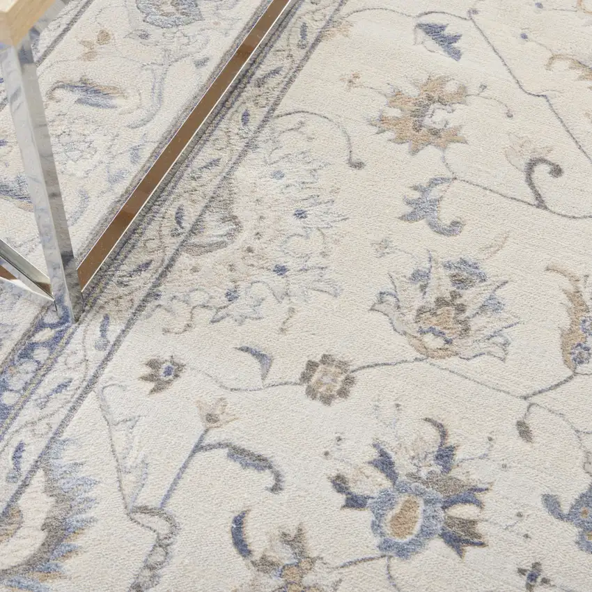 Ivory Blue And Gray Floral Non Skid Area Rug Photo 9