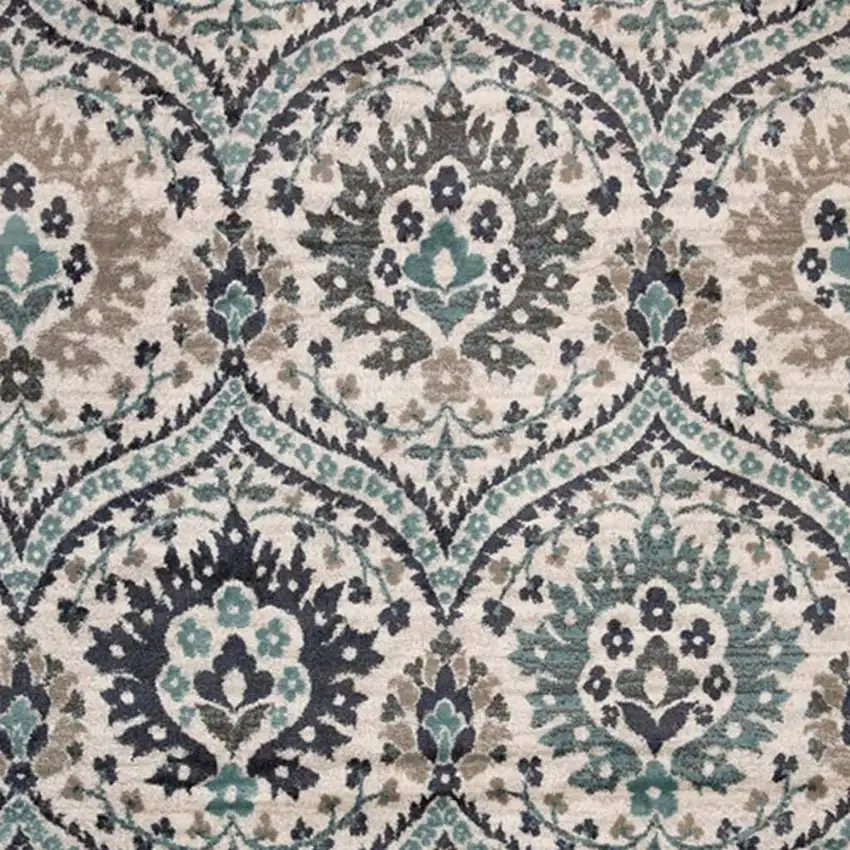 Ivory Blue And Gray Medallion Area Rug Photo 5