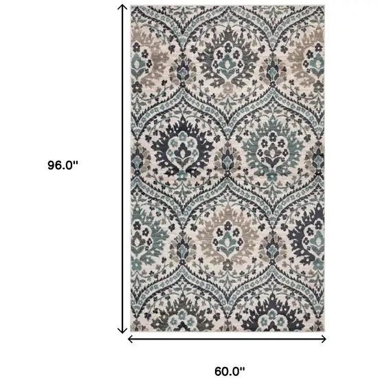 Ivory Blue And Gray Medallion Area Rug Photo 3