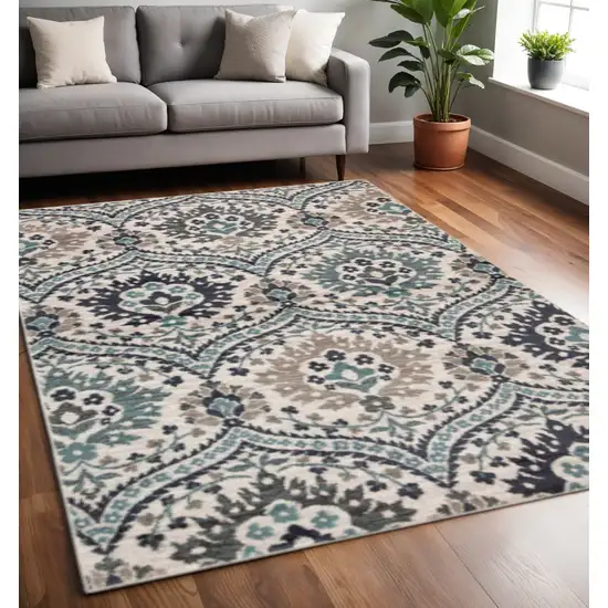 Ivory Blue And Gray Medallion Area Rug Photo 1