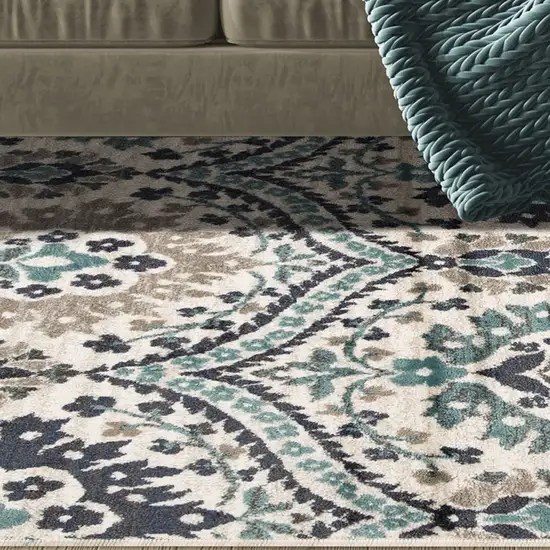 Ivory Blue And Gray Medallion Area Rug Photo 7
