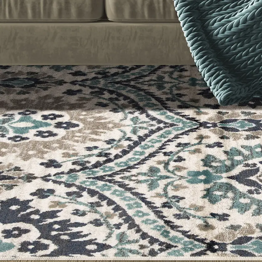 Ivory Blue And Gray Medallion Area Rug Photo 7