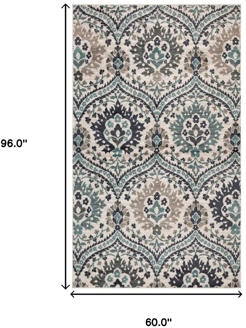 Ivory Blue And Gray Floral Stain Resistant Area Rug Photo 7