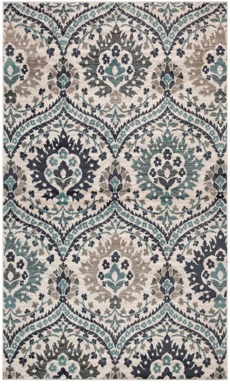 Ivory Blue And Gray Floral Stain Resistant Area Rug Photo 2