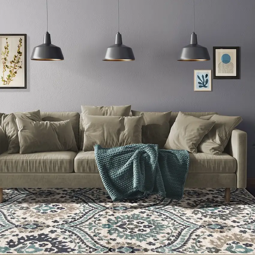 Ivory Blue And Gray Medallion Area Rug Photo 5