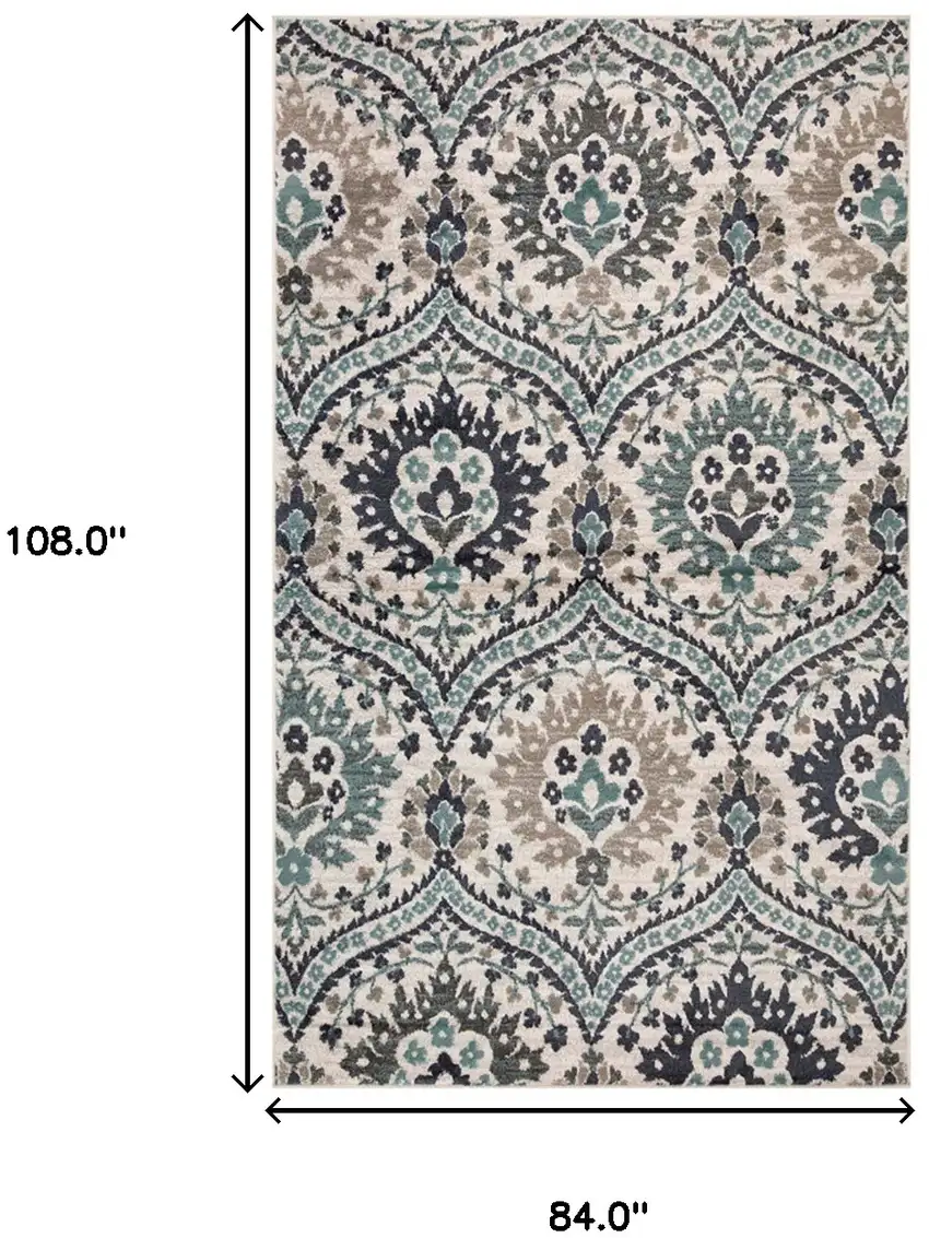 Ivory Blue And Gray Floral Stain Resistant Area Rug Photo 7