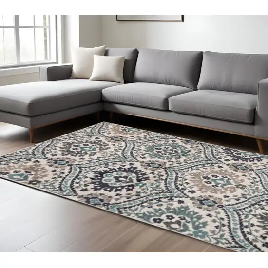 Ivory Blue And Gray Medallion Area Rug Photo 1
