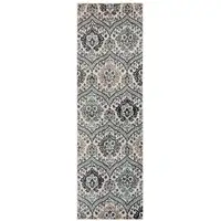 Photo of Ivory Blue And Gray Floral Stain Resistant Runner Rug