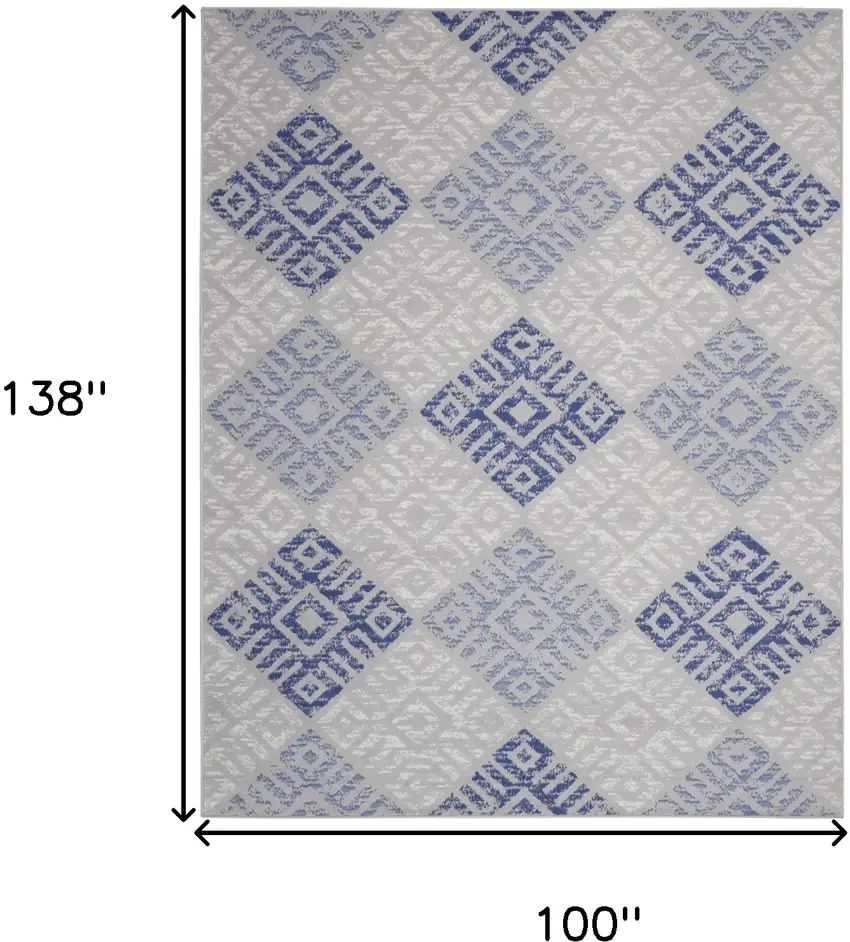 Ivory Blue And Gray Geometric Distressed Area Rug Photo 3