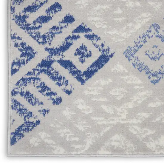 Ivory Blue And Gray Geometric Distressed Area Rug Photo 9