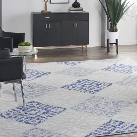 Ivory Blue And Gray Geometric Distressed Area Rug Photo 5