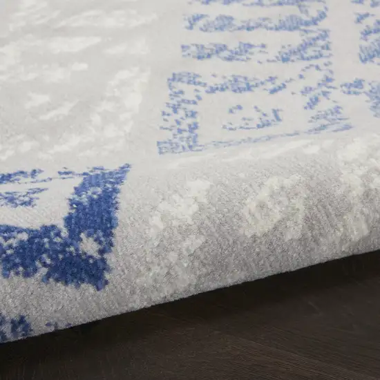 Ivory Blue And Gray Geometric Distressed Area Rug Photo 8