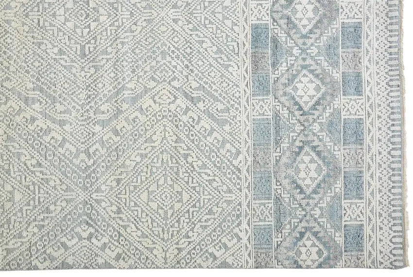 Ivory Blue And Gray Geometric Hand Knotted Area Rug Photo 3