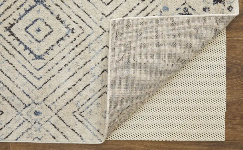 Ivory Blue And Gray Geometric Power Loom Distressed Area Rug Photo 3