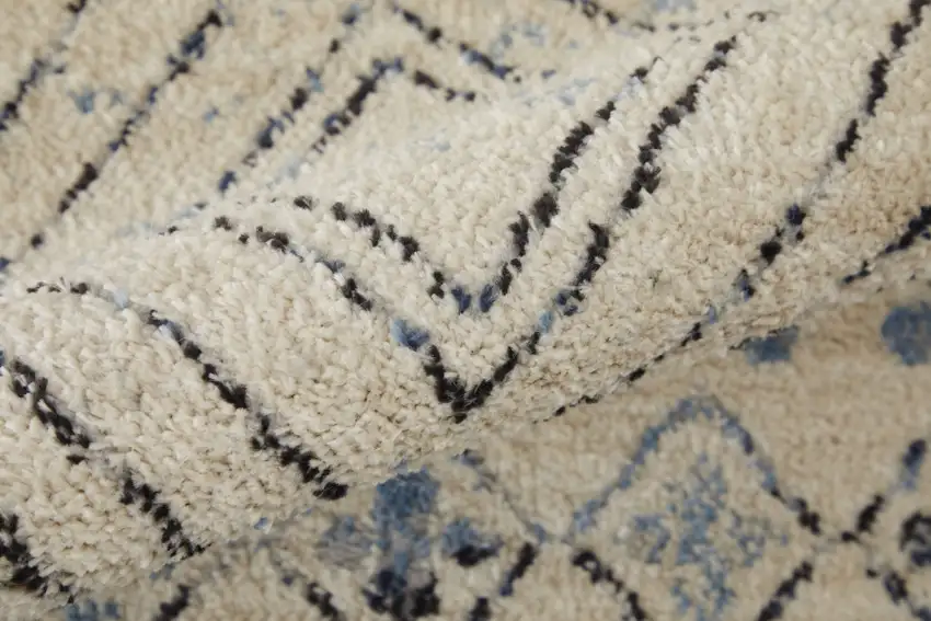Ivory Blue And Gray Geometric Power Loom Distressed Area Rug Photo 9