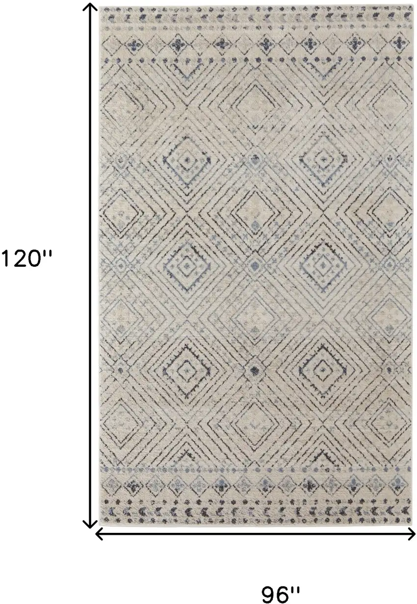 Ivory Blue And Gray Geometric Power Loom Distressed Area Rug Photo 10