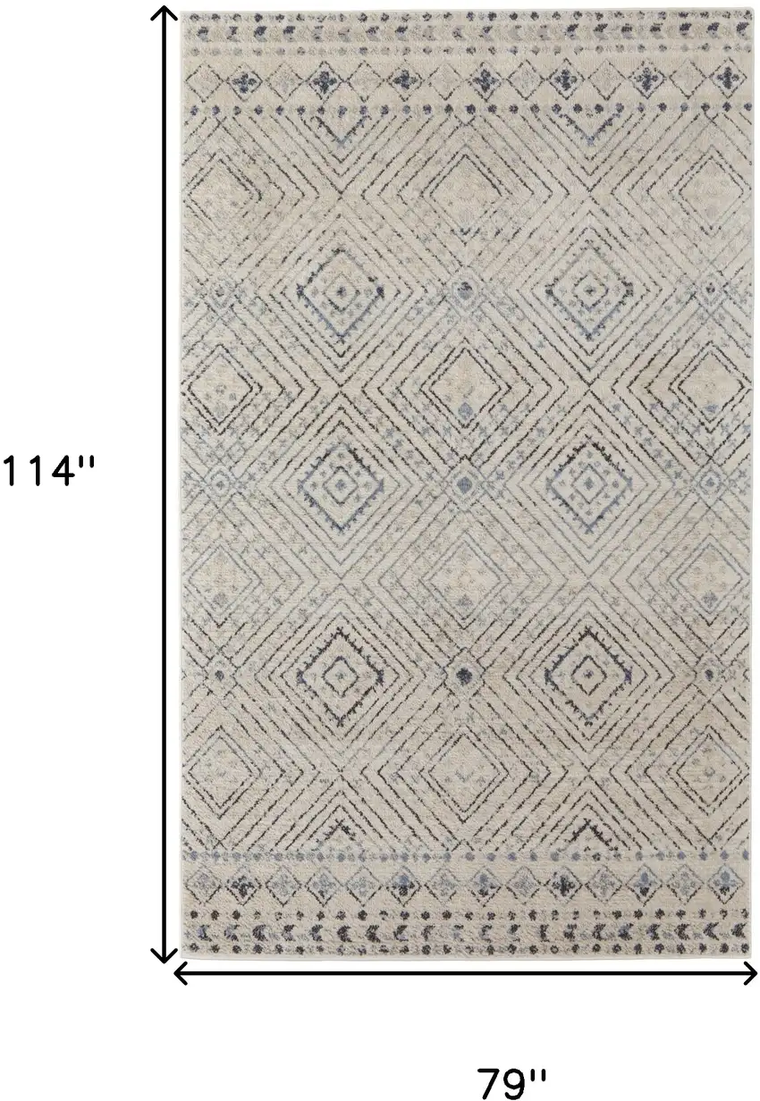 Ivory Blue And Gray Geometric Power Loom Distressed Area Rug Photo 4