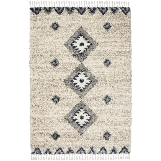 Ivory Blue And Gray Geometric Shag Non Skid Area Rug With Fringe Photo 3