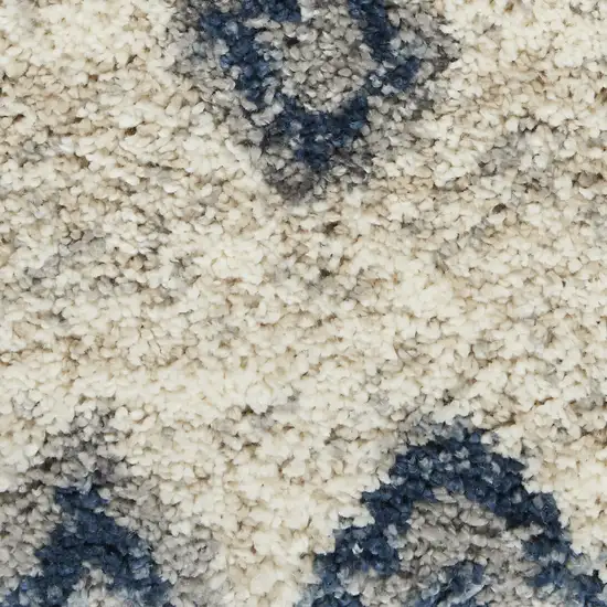 Ivory Blue And Gray Geometric Shag Non Skid Area Rug With Fringe Photo 6
