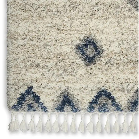 Ivory Blue And Gray Geometric Shag Non Skid Area Rug With Fringe Photo 8