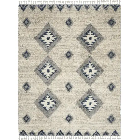 Ivory Blue And Gray Geometric Shag Non Skid Area Rug Photo 2
