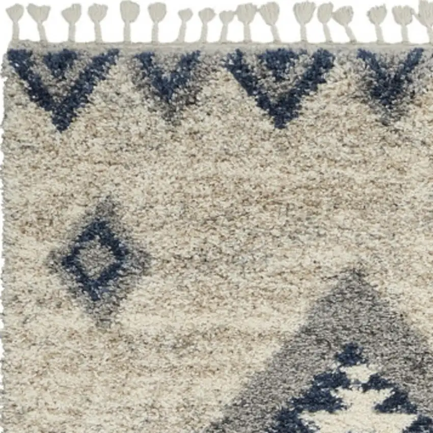 Ivory Blue And Gray Geometric Shag Non Skid Area Rug Photo 3