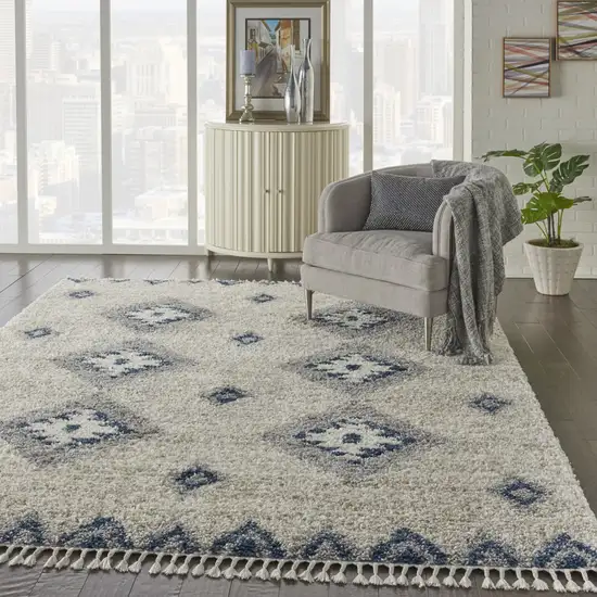 Ivory Blue And Gray Geometric Shag Non Skid Area Rug Photo 6