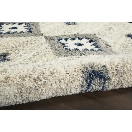 Ivory Blue And Gray Geometric Shag Non Skid Area Rug Photo 9