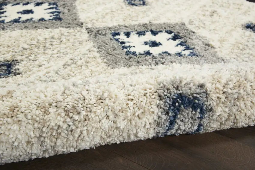 Ivory Blue And Gray Geometric Shag Non Skid Area Rug Photo 9