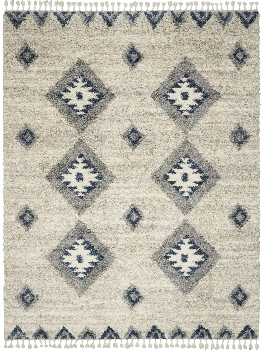 Ivory Blue And Gray Geometric Shag Non Skid Area Rug Photo 4