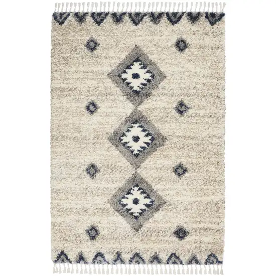Ivory Blue And Gray Medallion Shag Non Skid Area Rug Photo 2