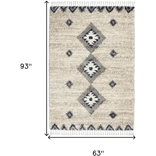 Ivory Blue And Gray Medallion Shag Non Skid Area Rug Photo 3