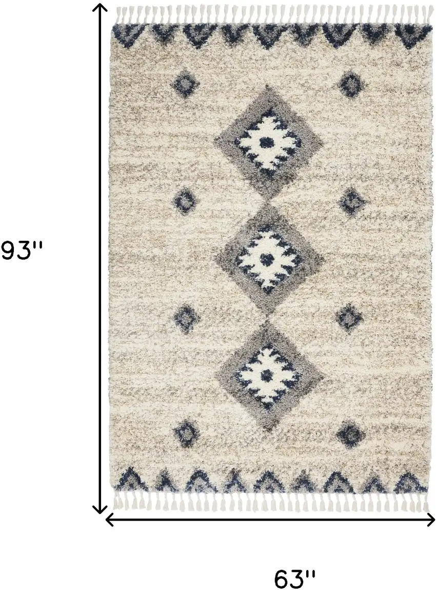 Ivory Blue And Gray Medallion Shag Non Skid Area Rug Photo 3