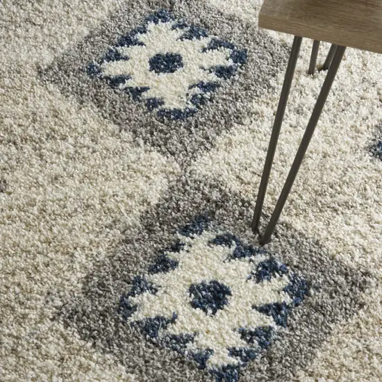 Ivory Blue And Gray Medallion Shag Non Skid Area Rug Photo 9