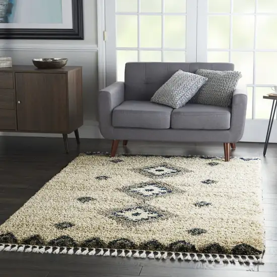 Ivory Blue And Gray Medallion Shag Non Skid Area Rug Photo 4