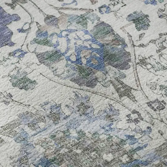 Ivory Blue And Gray Oriental Washable Area Rug With UV Protection Photo 8