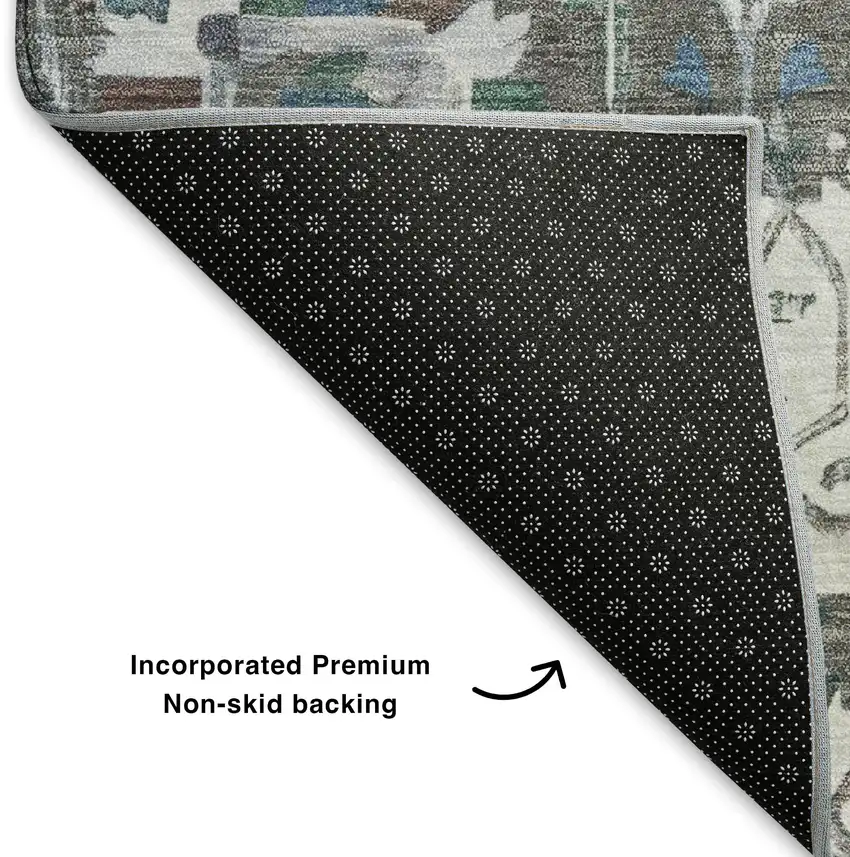 Ivory Blue And Gray Oriental Washable Area Rug With UV Protection Photo 5