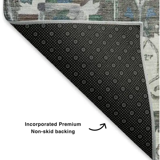 Ivory Blue And Gray Oriental Washable Area Rug With UV Protection Photo 5