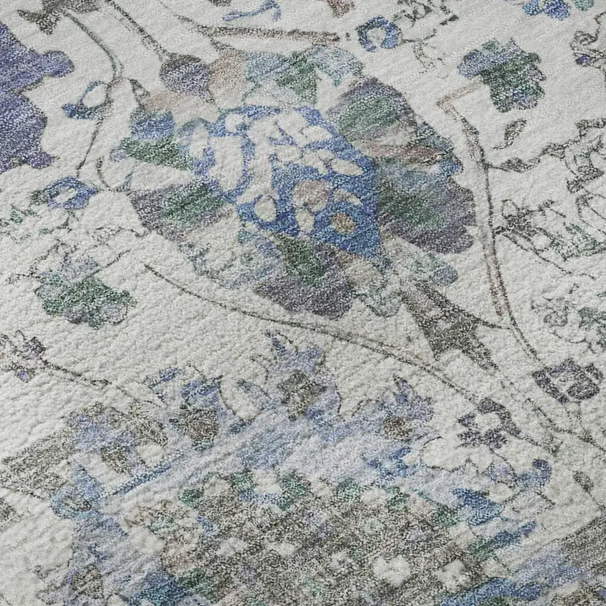 Ivory Blue And Gray Oriental Washable Area Rug With UV Protection Photo 9