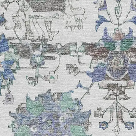 Ivory Blue And Gray Oriental Washable Area Rug With UV Protection Photo 2