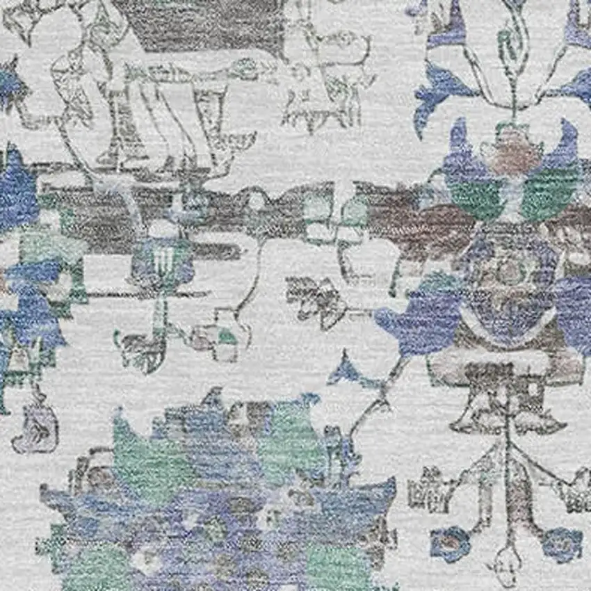 Ivory Blue And Gray Oriental Washable Area Rug With UV Protection Photo 2