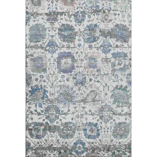Ivory Blue And Gray Oriental Washable Area Rug With UV Protection Photo 1