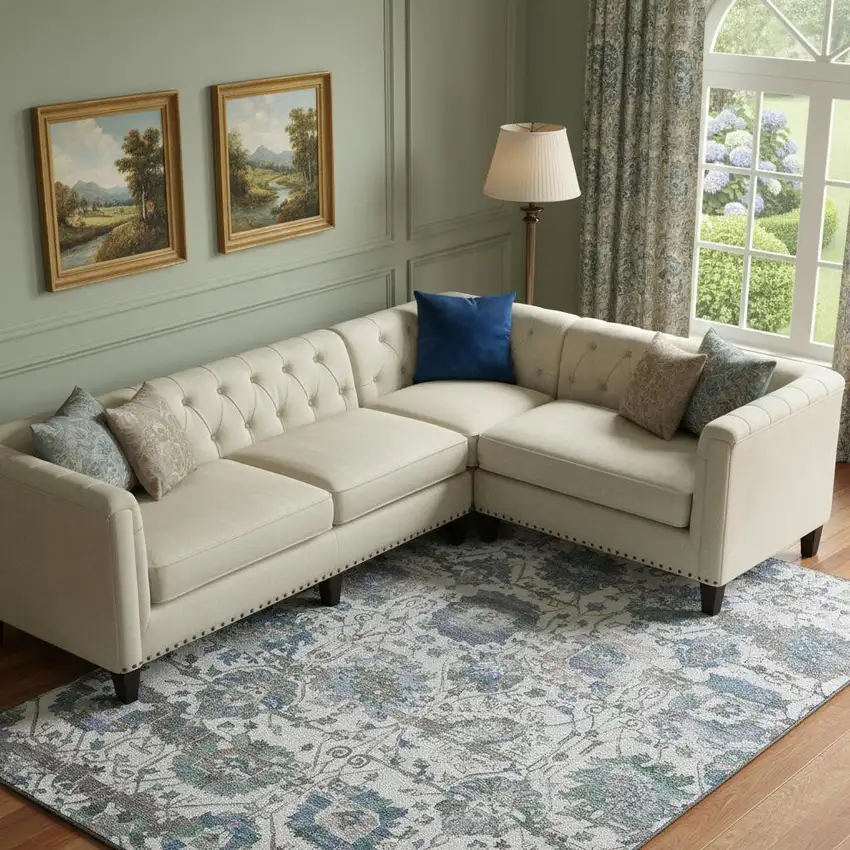 Ivory Blue And Gray Oriental Washable Area Rug With UV Protection Photo 2