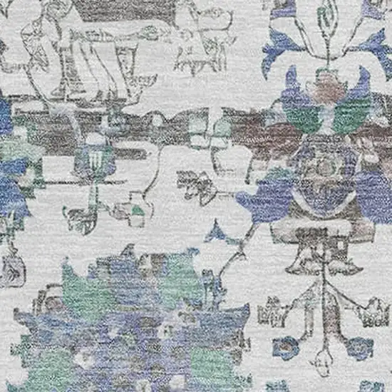 Ivory Blue And Gray Oriental Washable Area Rug With UV Protection Photo 2