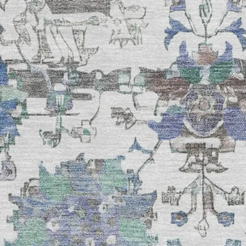 Ivory Blue And Gray Oriental Washable Area Rug With UV Protection Photo 2