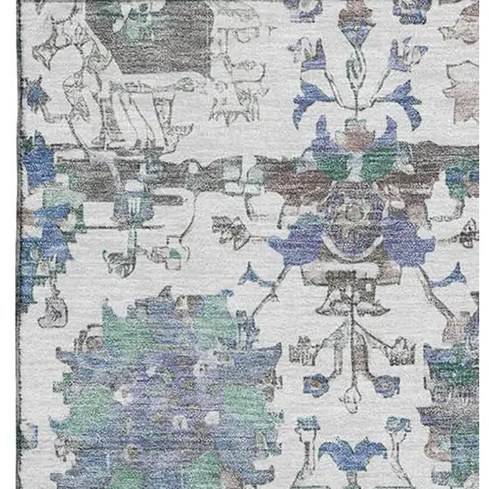 Ivory Blue And Gray Oriental Washable Area Rug With UV Protection Photo 3